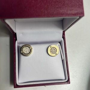 Michael Kors Stainless Steel Stud Earrings With Crystal Accents Round